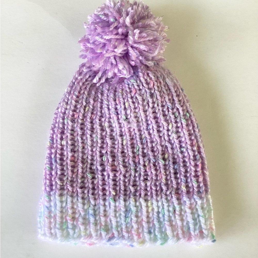 Baby Hat Hand Crafted Purple Knit Pom-Pom Beanie - Picture 3 of 13